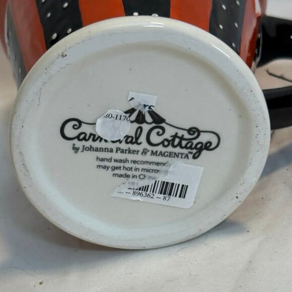 Johanna Parker Carnival Cottage Halloween Pumpkin Mug Magenta Spooky Decor - Picture 2 of 3